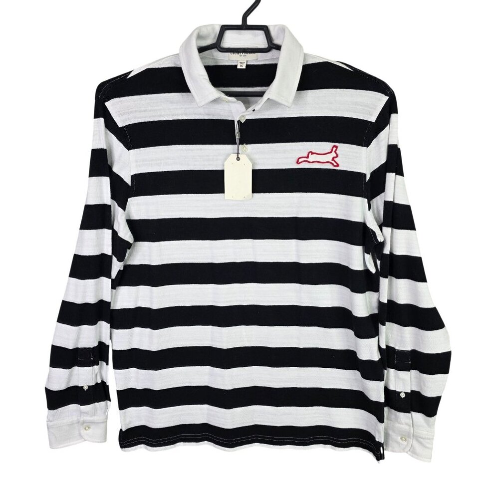 Mens Crosby & Howard Black & White Striped Polo Shirt Long Sleeve 100% Cotton XL